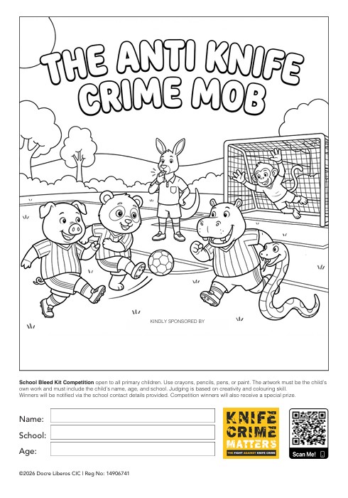 The Anti Knife Crime Mob colouring competition page - blank