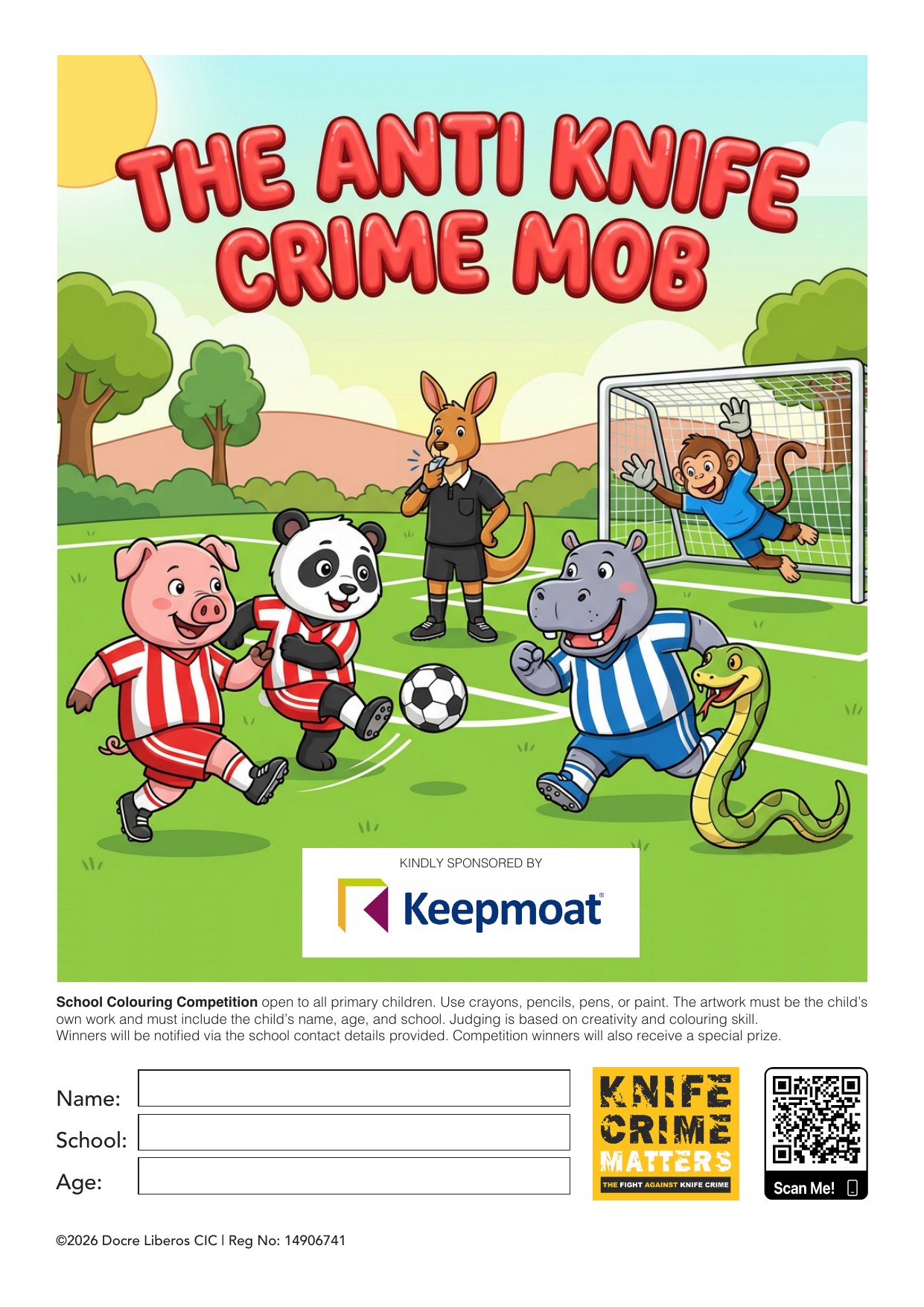 The Anti Knife Crime Mob colouring competition page - coloured example